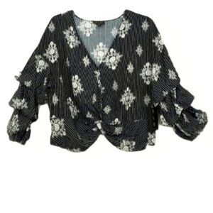 EUC OLM PINSTRIPE FLORAL BLOUSE SZ. L